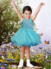 Exquisite V-neck Appliques and Beading 2014 Little Girl Dress with Backless