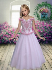 Fashionable  A-Line Off the Shoulder Appliques Little Girl Pageant Dresses in Blue