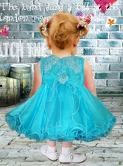 Fashionable A-Line Scoop Tea-length Appliques and Beading Little Girl Dress