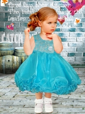 Fashionable A-Line Scoop Tea-length Appliques and Beading Little Girl Dress