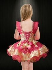 Fashionable A-Line Straps Mini-length Appliques Red Little Girl Dress