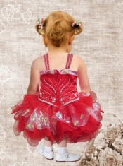 Fashionable A-Line Straps Tea-length Beading Sequins Red Little Girl Dress