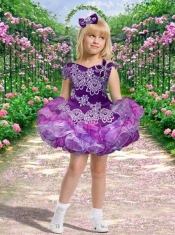 Fashionable Ball Gown Bateau Mini-length Appliques Purple Little Girl Dress