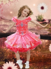 Fashionable Ball Gown Off the Shoulder Mini-length Beading Red Little Girl Dress