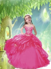 Fashionable Hot Pink Dress with Appliques and Pick-ups for Little Girl Pageant