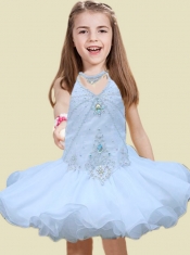 Fashionable Short Beading and Appliques Little Girl Dress with Halter