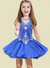 Fashionable Short Beading and Appliques Little Girl Dress with Halter