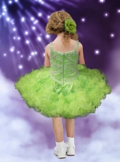 Fashionable Spring Green Straps Ball Gown Little Girl Dress with Beading and Ruffles