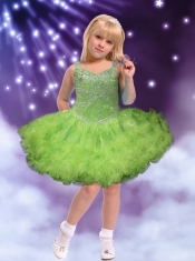 Fashionable Spring Green Straps Ball Gown Little Girl Dress with Beading and Ruffles