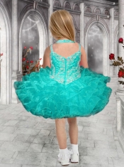 Fashionable Straps Beading and Ruffles Coral Red Little Girl Dress for 2014