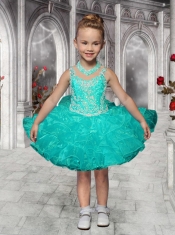 Fashionable Straps Beading and Ruffles Coral Red Little Girl Dress for 2014