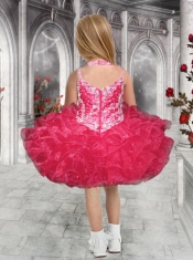 Fashionable Straps Beading and Ruffles Coral Red Little Girl Dress for 2014