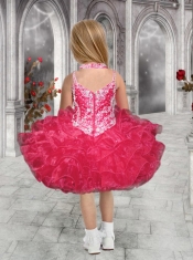 Fashionable Straps Beading and Ruffles Coral Red Little Girl Dress for 2014