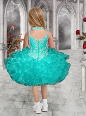 Fashionable Straps Beading and Ruffles Coral Red Little Girl Dress for 2014