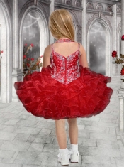Fashionable Straps Beading and Ruffles Coral Red Little Girl Dress for 2014