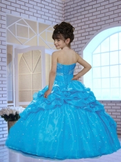 Fashionable Sweetheart Blue Little Girl Pageant Dress with Beading and Pick-ups