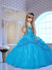 Fashionable Sweetheart Blue Little Girl Pageant Dress with Beading and Pick-ups