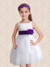 Formal A-Line Straps Flower Girl Dresses with Belt in White for 2014