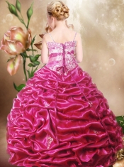 Gorgeous Spaghetti Straps Embroidery Beading Fuchsia Little Girl Pageant Dress