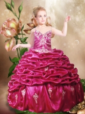 Gorgeous Spaghetti Straps Embroidery Beading Fuchsia Little Girl Pageant Dress