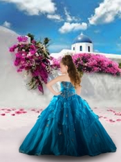 Gorgeous Teal Blue Little Girl Pageant Dress with Appliques and Ruffles
