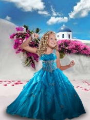 Gorgeous Teal Blue Little Girl Pageant Dress with Appliques and Ruffles