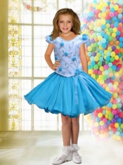 Green and White A-Line V-neck Short Sleeves Little Girl Dress with Beading
