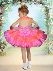 Green Ball Gown Halter Mini-length Little Girl Dress with Bowknot