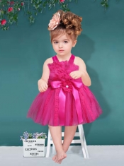 Hot Pink Straps Ball Gown Little Girl Dresses with Ribbons