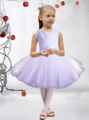 Lavender A-line Short Scoop Knee-length Little Girl Dress with Appliques and Beading