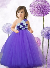 Lavender A-Line Tulle One Shoulder Floor-length Little Girl Dress for 2014