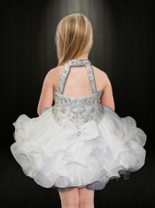 Lavender Ball Gown Halter Top Mini-length Little Girl Dress with Beading