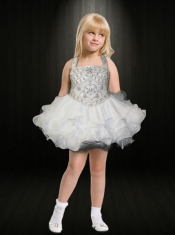 Lavender Ball Gown Halter Top Mini-length Little Girl Dress with Beading