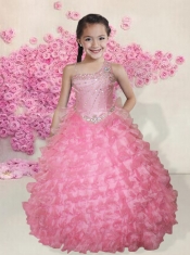 Light Blue Asymmetrical Beading 2014 Little Gril Pageant Dress