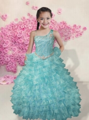 Light Blue Asymmetrical Beading 2014 Little Gril Pageant Dress