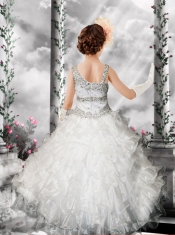 Lilac Little Gril Pageant Dress with Beading and Appliques