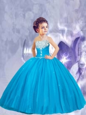 Lovely Blue Little Girl Pageant Dress with Beading for 2014