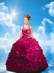 Lovely Fuchsia Little Girl Pageant Dress with Beading and Pick-ups for 2014