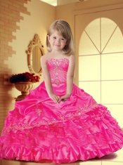 Lovely Hot Pink Little Girl Pageant Dress with Appliques for 2014