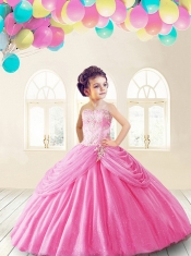Lovely Rose Pink Little Girl Pageant Dress with Appliques and Pick-ups for 2014