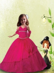 Luxirious Halter Top Hot Pink Little Girl Pageant Dress with Beading and Ruching