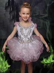 Luxurious Ball Gown Square Mini-length Pink Little Girl Dress with Beading