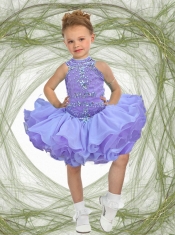 Luxurious Halter Knee-length Short Little Girl Dress with Beading