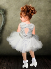 Luxurious Scoop Knee-length Beading Little Girl Dress in Blue