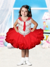 Luxurious Scoop Knee-length Beading Little Girl Dress in Blue