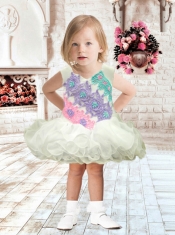 Luxurious V-neck Backless Multi-color Little Girl Dress with Appliques and Ruffles