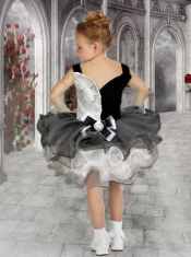 Modest Ball Gown Square Mini-length Black and White Little Girl Dress