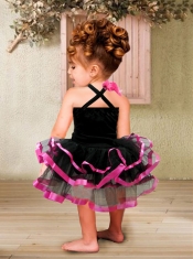 Modest Ball Gown Straps Tea-length Beading Black Little Girl Dress