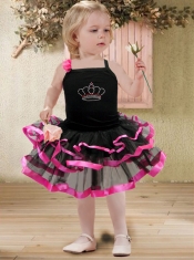 Modest Ball Gown Straps Tea-length Beading Black Little Girl Dress