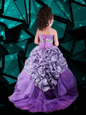 Modest Strapless Brush Train Appliques Ball Gown Little Girl Pageant Dress